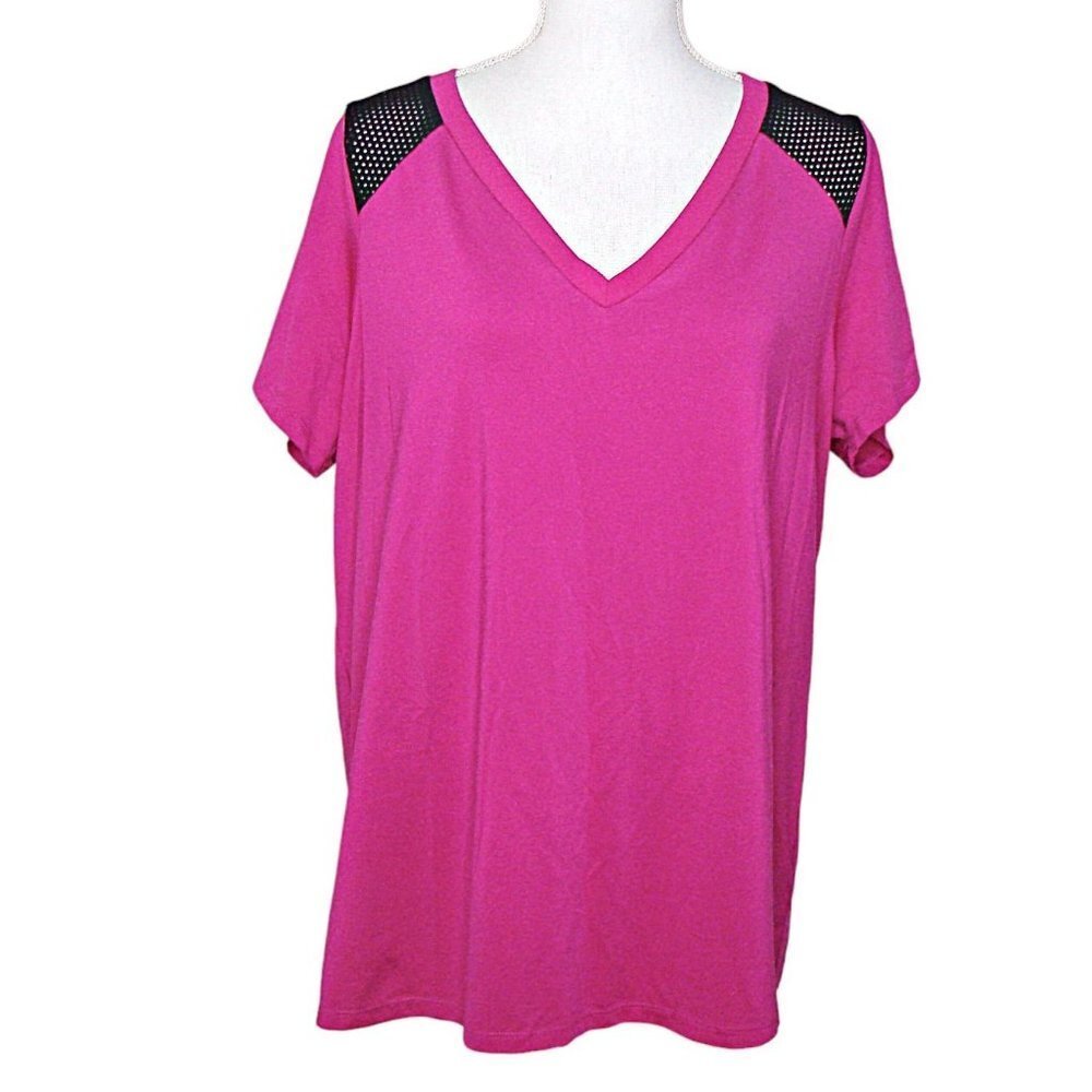 Torrid Activewear Pullover T Shirt Womens Pink Black V Neck Short Sleeve Size 0